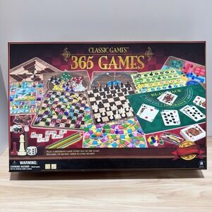 Classic Games 365 Game Set Board Games, Cards Dice, Double Sided Boards Open Box